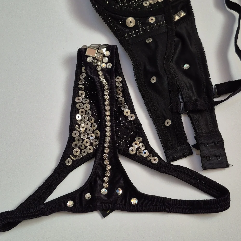 Metal Studded Handmade Vintage Heavy Quality Bra Panties Biker BDSM OOAK Goth - Picture 6 of 14